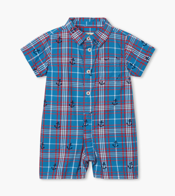 Hatley Hatley Nautical Plaid Baby Woven Romper