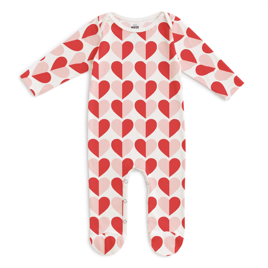 Winter Water Factory Winter Water Factory Footed Romper - Hearts Red & Pink