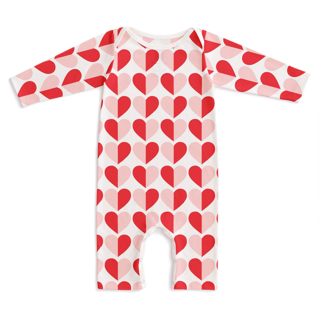 Winter Water Factory Winter Water Factory Long-Sleeve Romper - Hearts Red & Pink