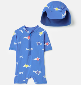 Joules Joules Shark Printed Swim Suit & Hat Set