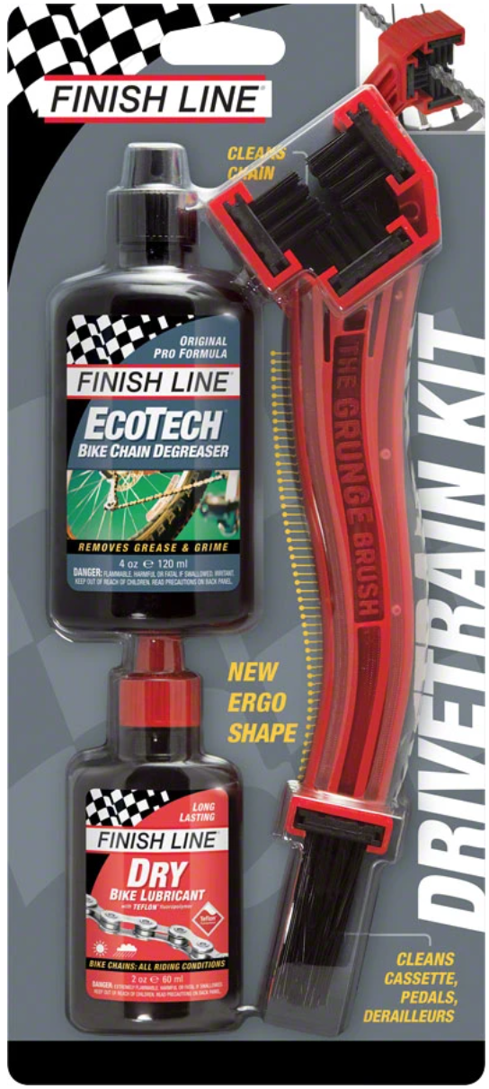 Finish Line Starter Kit 1-2-3, Includes Grunge Brush, 4oz DRY Chain Lubricant and 4oz EcoTech Degreaser