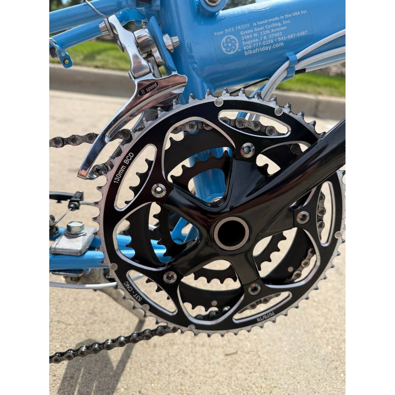 Bike Friday pre-owned Light Blue color, 27 speed, excellent condition!