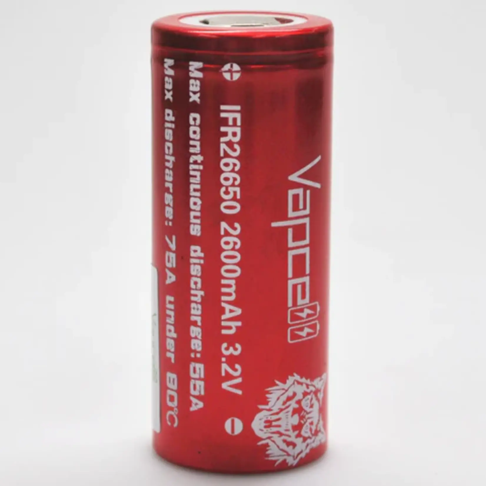Vapcell LiFePO4 IFR 26650 55A/75A Flat Top 2600mAh Battery