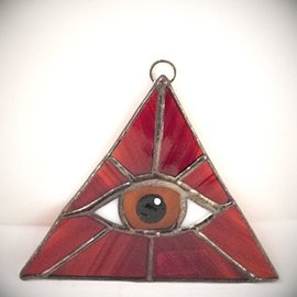 OMEN Red Triangle with Amber Eye Suncatcher