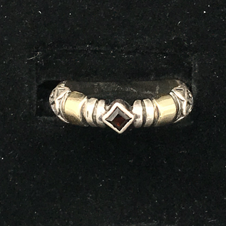 OMEN Sterling Silver and 14kt Thin Garnet Ring