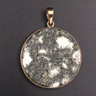 OMEN Round Polished Preseli Bluestone Hengestone Pendant set in Solid Bronze