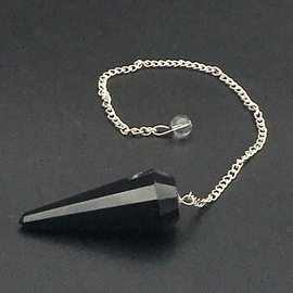 OMEN Black Tourmaline 12 Faceted Pendulum