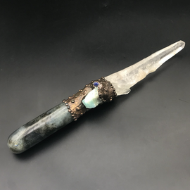 OMEN Lemurian Quartz Wand with Blue Opal, Lapis Lazuli and Labradorite