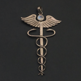 OMEN Large Sterling Silver Caduceus with faceted Moonstone