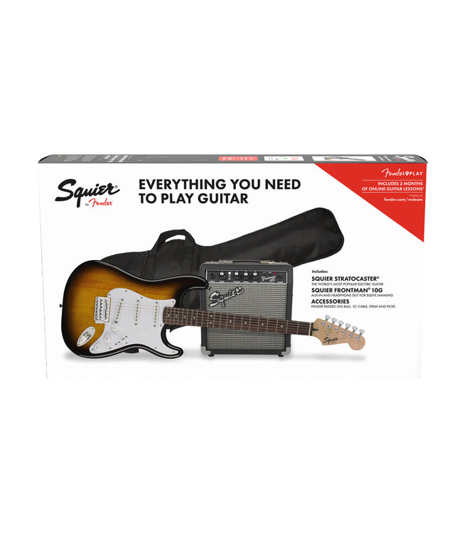 Squier Stratocaster Pack - Laurel Fretboard, Brown Sunburst, 10G Amp, Gig Bag