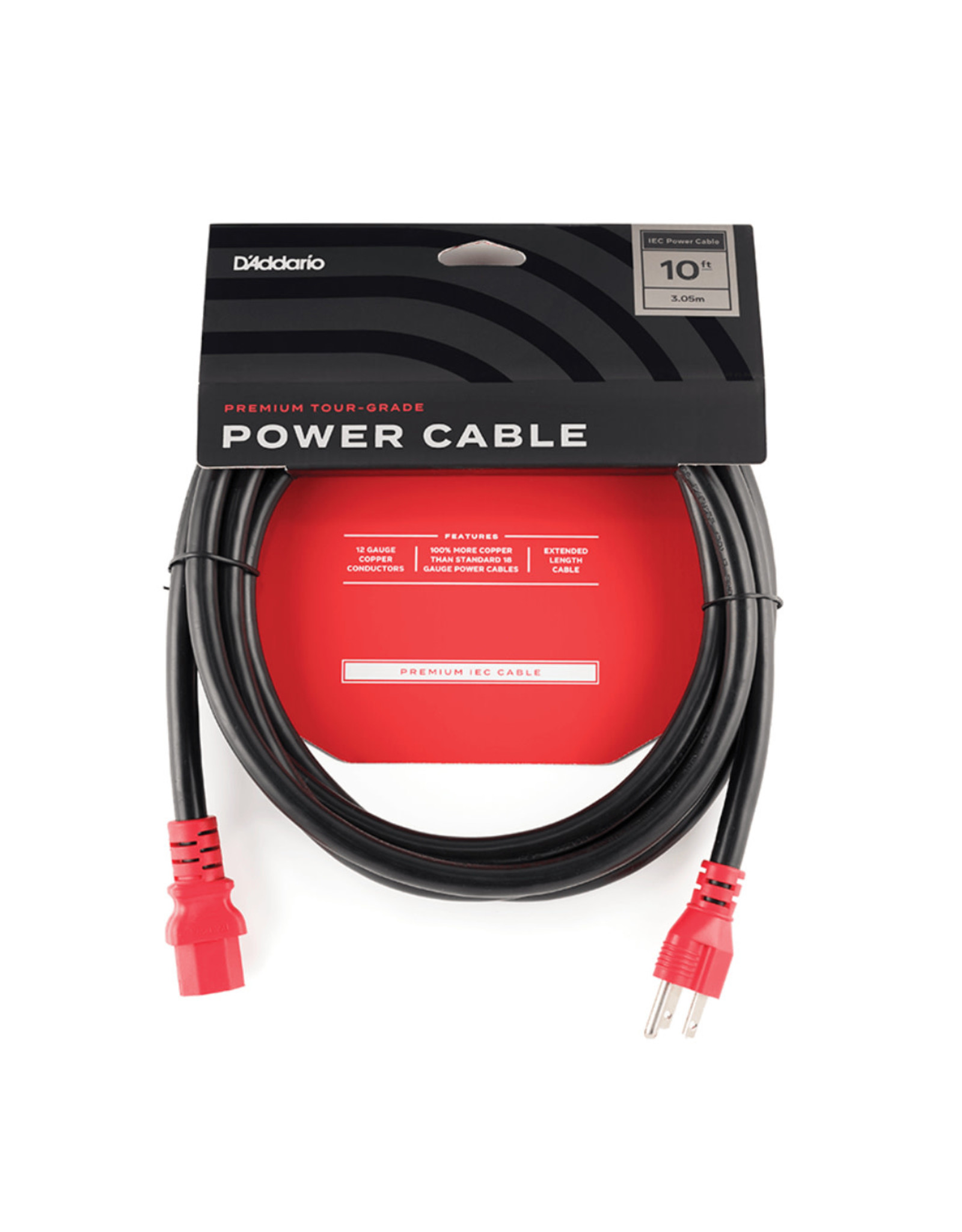 D'Addario D'Addario IEC to NEMA Premium Tour-Grade AC Power Cable - 10' (PW-IECB-10)