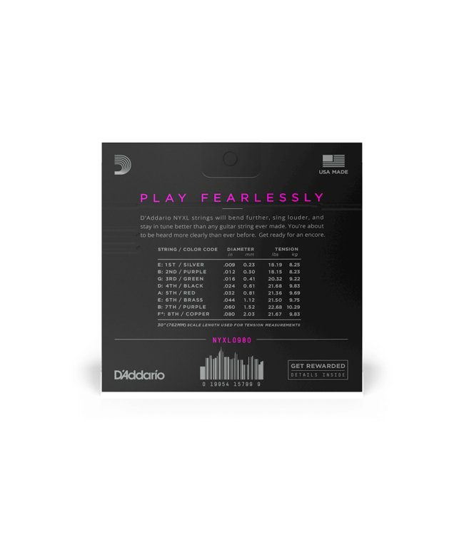 D'Addario NYXL Electric Guitar Strings - 09-80 (8-String) Super Light