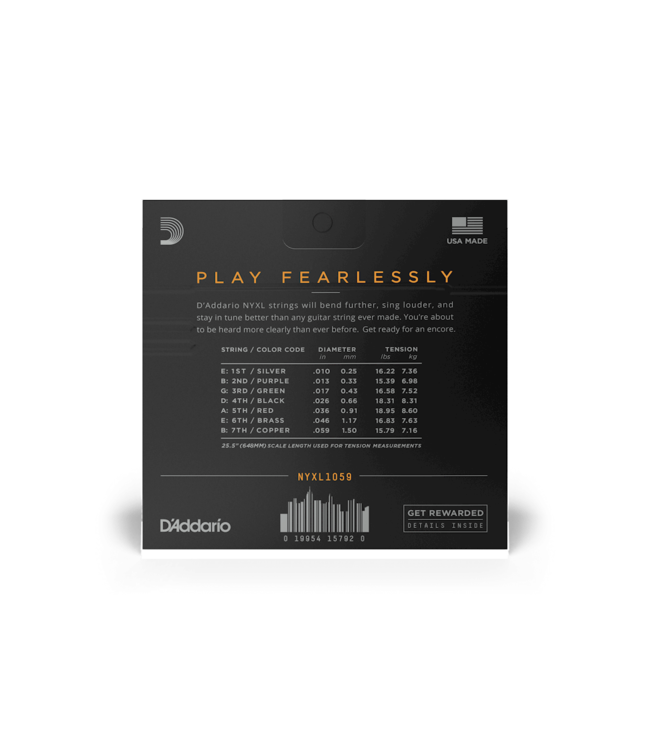 D'Addario NYXL Electric Guitar Strings - 10-59 (7-String) Regular Light