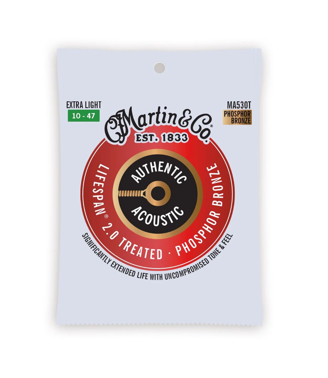 Martin Martin Authentic Lifespan 2.0 Phosphor Bronze Acoustic Guitar Strings - 10-47 Extra Light
