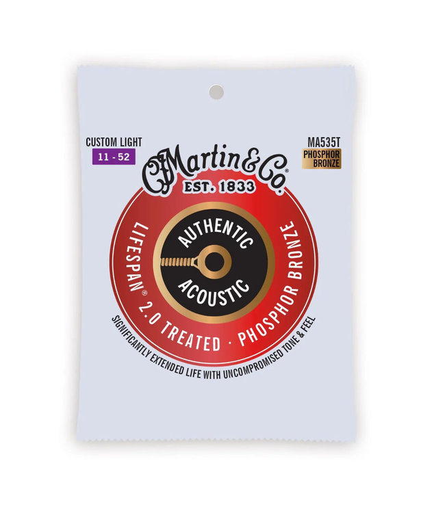Martin Martin Authentic Lifespan 2.0 Phosphor Bronze Acoustic Guitar Strings - 11-52 Custom Light