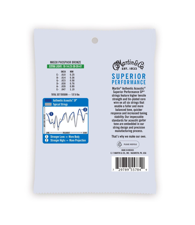 Martin Authentic Phosphor Bronze Acoustic Guitar Strings - 10-47 Extra Light