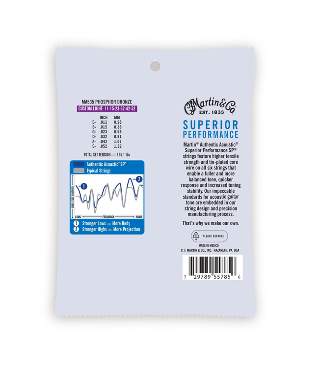 Martin Authentic Phosphor Bronze Acoustic Guitar Strings - 11-52 Custom Light