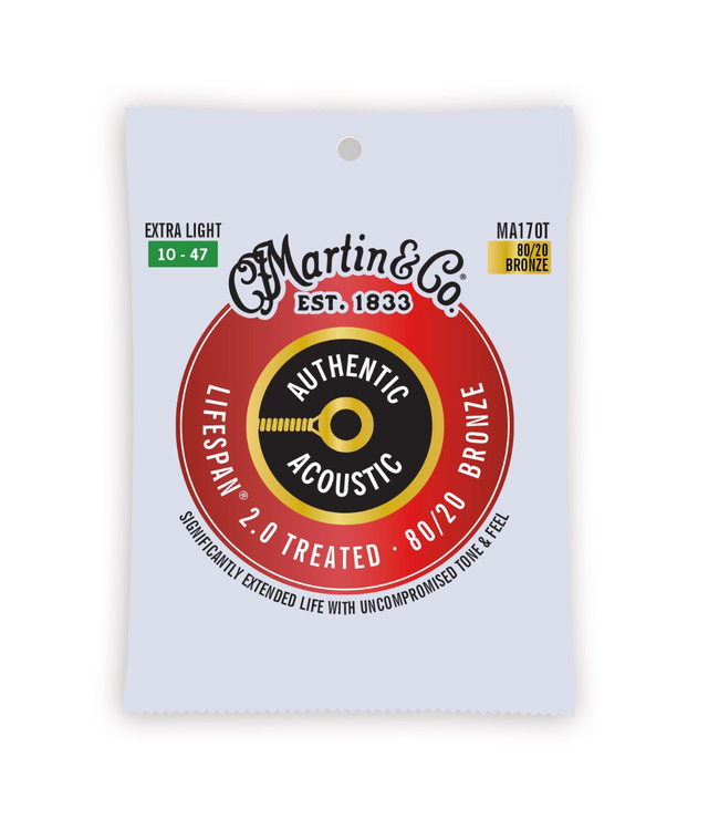 Martin Authentic Lifespan 2.0 80/20 Bronze Acoustic Guitar Strings - 10-47 Extra Light
