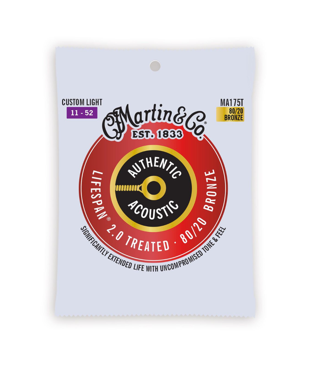 Martin Authentic Lifespan 2.0 80/20 Bronze Acoustic Guitar Strings - 11-52 Custom Light