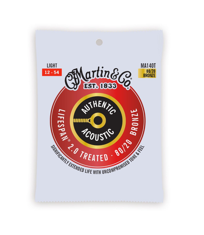Martin Authentic Lifespan 2.0 80/20 Bronze Acoustic Guitar Strings - 12-54 Light
