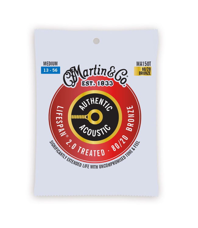 Martin Martin Authentic Lifespan 2.0 80/20 Bronze Acoustic Guitar Strings - 13-56 Medium