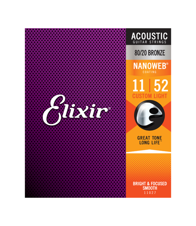 Elixir Nanoweb Coated 80/20 Bronze Acoustic Guitar Strings - 11-52 Custom Light