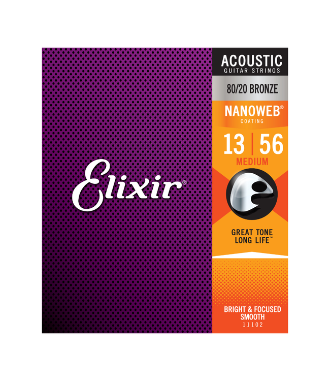 Elixir Nanoweb Coated 80/20 Bronze Acoustic Guitar Strings - 13-56 Medium