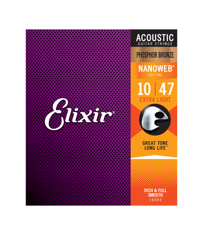 Elixir Nanoweb Coated Phosphor Bronze Acoustic Guitar Strings - 10-47 Extra Light