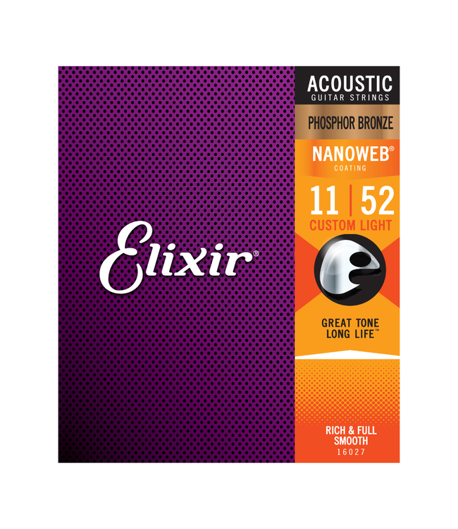 Elixir Nanoweb Coated Phosphor Bronze Acoustic Guitar Strings - 11-52 Custom Light