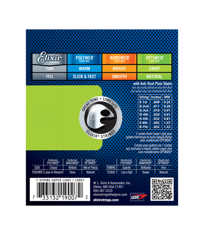 Elixir Optiweb Coated Nickel Plated Steel Electric Guitar Strings - 09-52 (7-String) Super Light