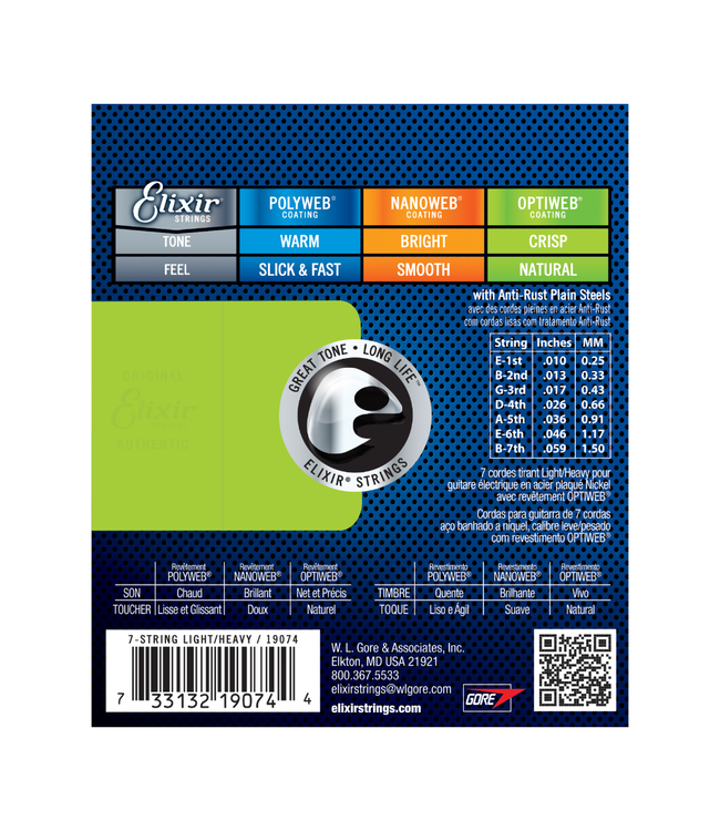 Elixir Optiweb Coated Nickel Plated Steel Electric Guitar Strings - 10-59 (7-String) Light/Heavy