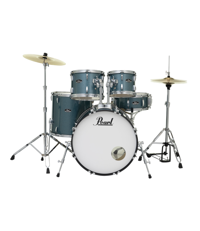 Pearl Roadshow 5-Piece Drum Kit -  10"/12"/14"/16"/22", Hardware, Cymbals, Throne - Aqua Blue Glitter