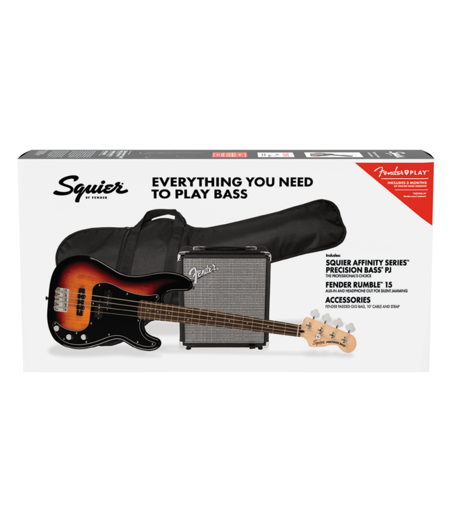 Squier Squier Affinity PJ Bass Pack - Laurel Fretboard, 3-Colour Sunburst, Rumble 15