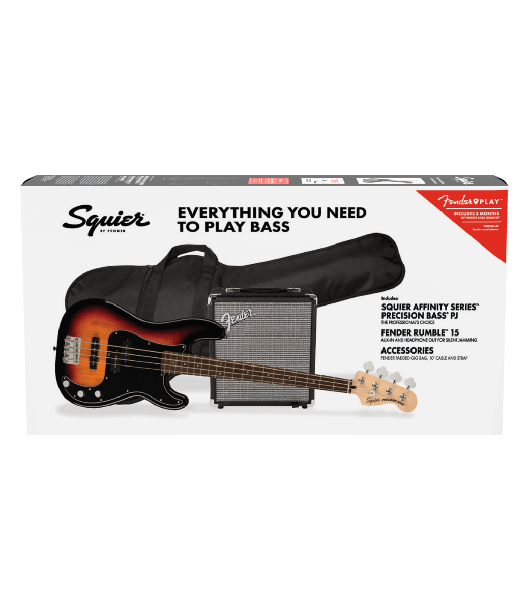 Squier Affinity PJ Bass Pack - Laurel Fretboard, 3-Colour Sunburst
