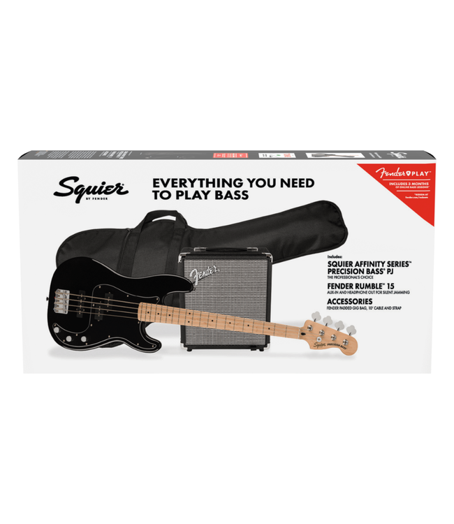 Squier Affinity PJ Bass Pack - Maple Fretboard, Black, Rumble 15