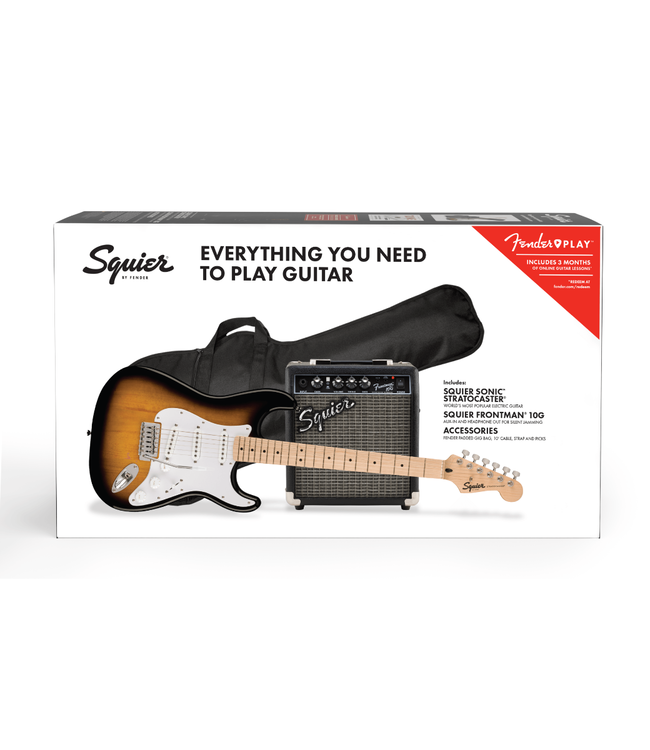 Squier Squier Sonic Stratocaster Pack - Maple Fretboard, 2-Colour Sunburst, Frontman 10G