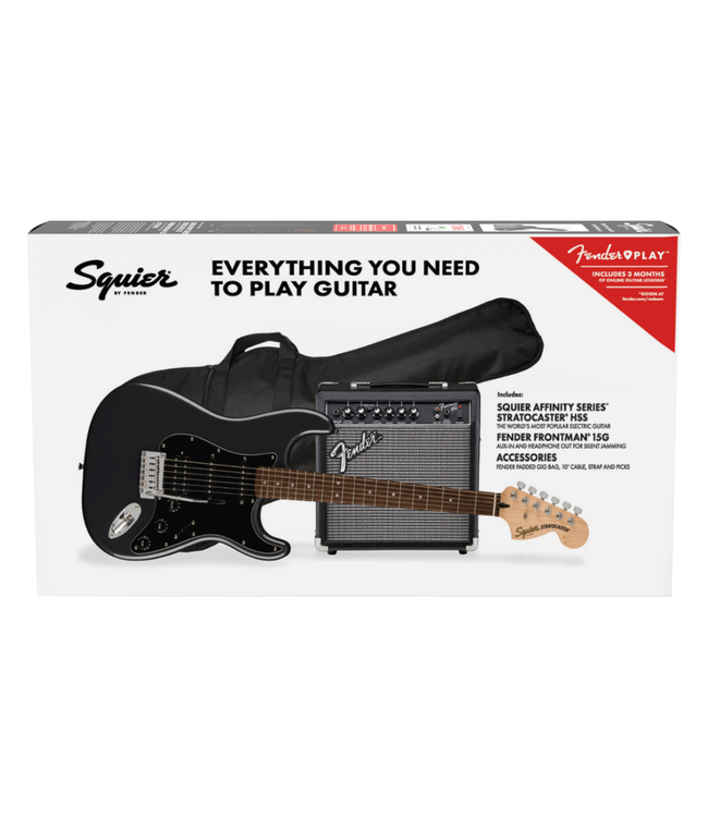 Squier Affinity Stratocaster HSS Pack - Laurel Fretboard, Charcoal Frost Metallic, Frontman 15G