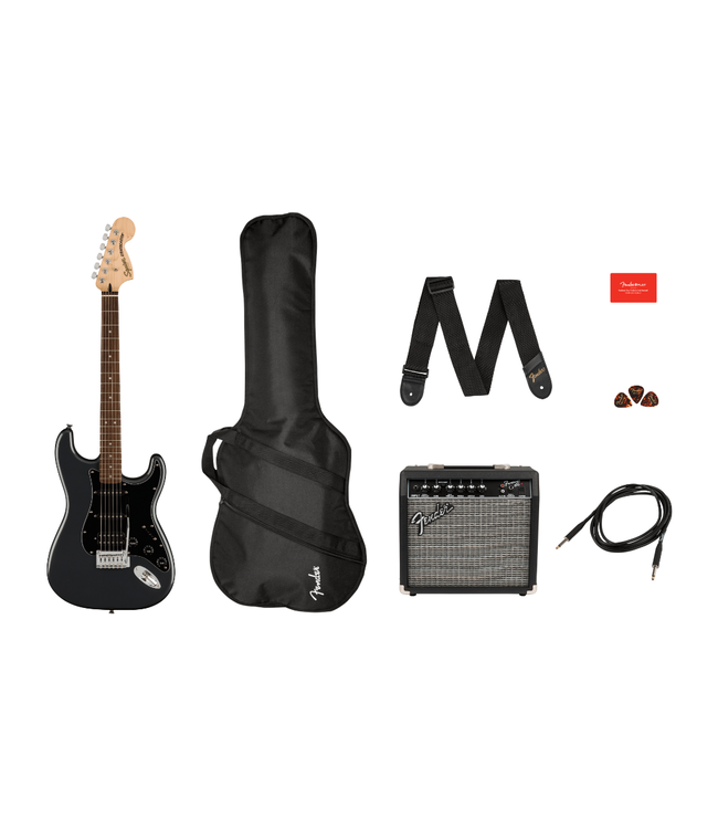 Squier Affinity Stratocaster HSS Pack - Laurel Fretboard, Charcoal Frost Metallic, Frontman 15G