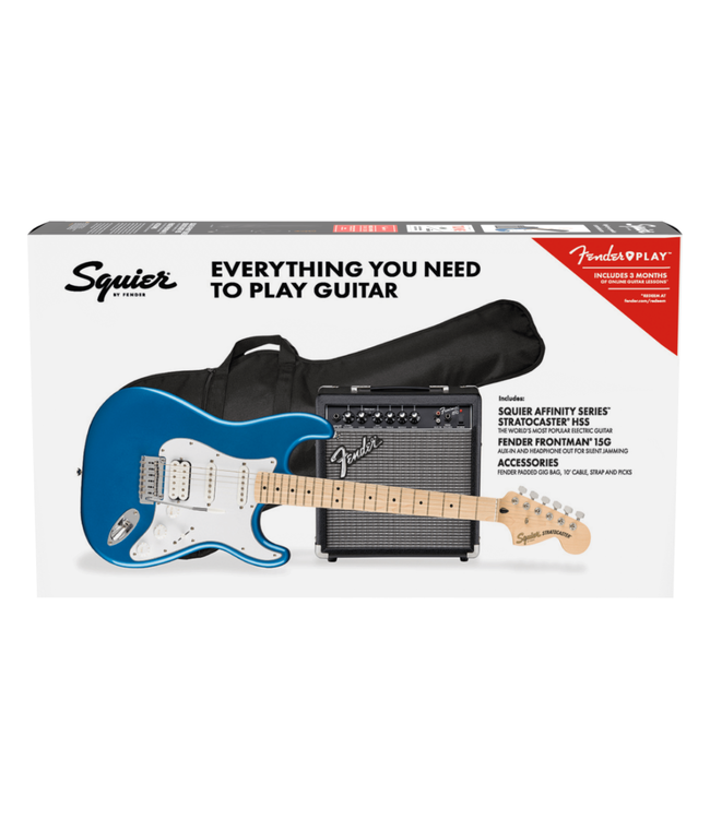 Squier Squier Affinity Stratocaster HSS Pack - Maple Fretboard, Lake Placid Blue, Frontman 15G