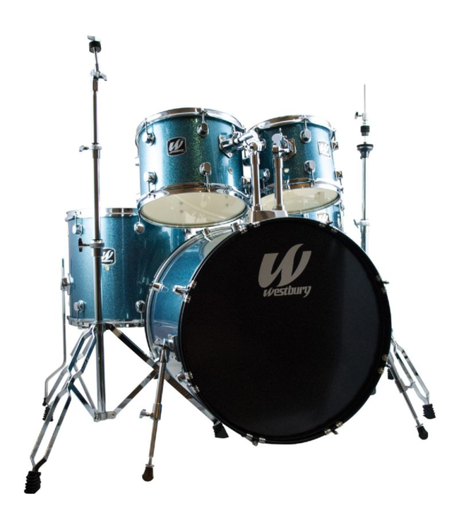 Westbury 500 Series Stage 5-Piece Drum Kit - 10"/12"/14"/16"/22", Hardware, Throne - Aqua Sparkle