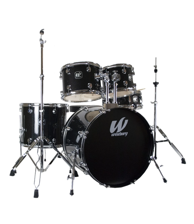 Westbury 500 Series Stage 5-Piece Drum Kit - 10"/12"/14"/16"/22", Hardware, Throne - Black Sparkle