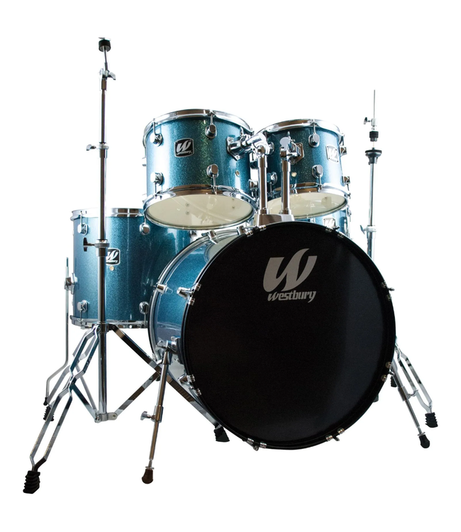 Westbury 500 Series Studio 5-Piece Drum Kit - 10"/12"/14"/14"/20", Hardware, Throne - Aqua Sparkle
