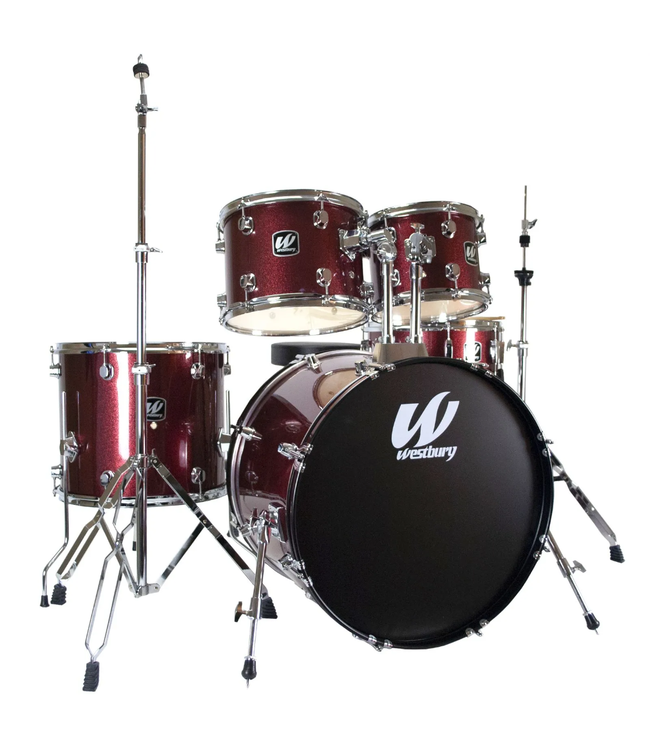 Westbury 500 Series Studio 5-Piece Drum Kit - 10"/12"/14"/14"/20", Hardware, Throne - Ruby Sparkle