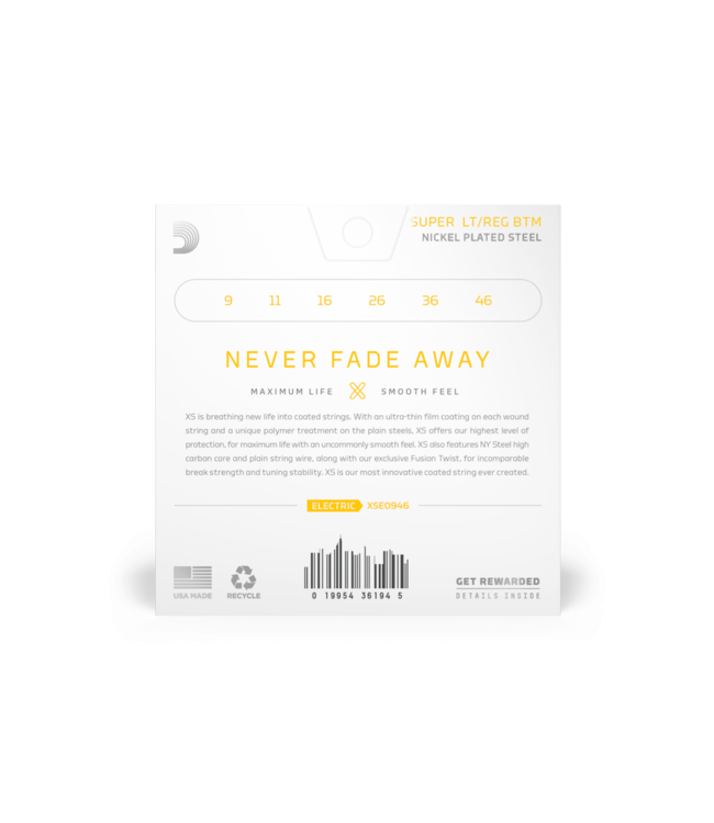 D'Addario XS Coated Nickel Electric Guitar Strings - 09-46 Super Light Top/Regular Bottom