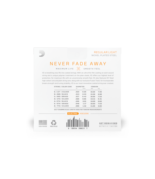 D'Addario XS Coated Nickel Electric Guitar Strings - 10-56 (7-String) Regular Light