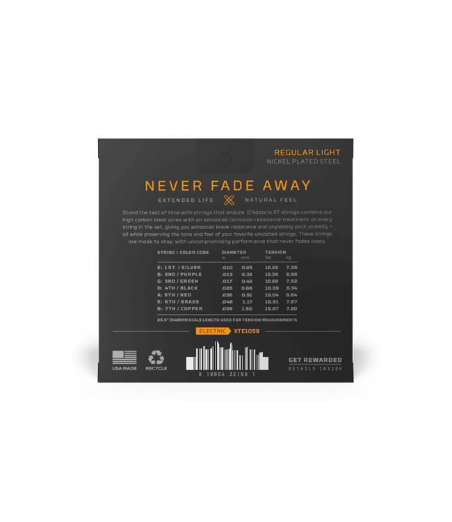 D'Addario XT Coated Electric Guitar Strings - 10-59 (7-String) Regular Light