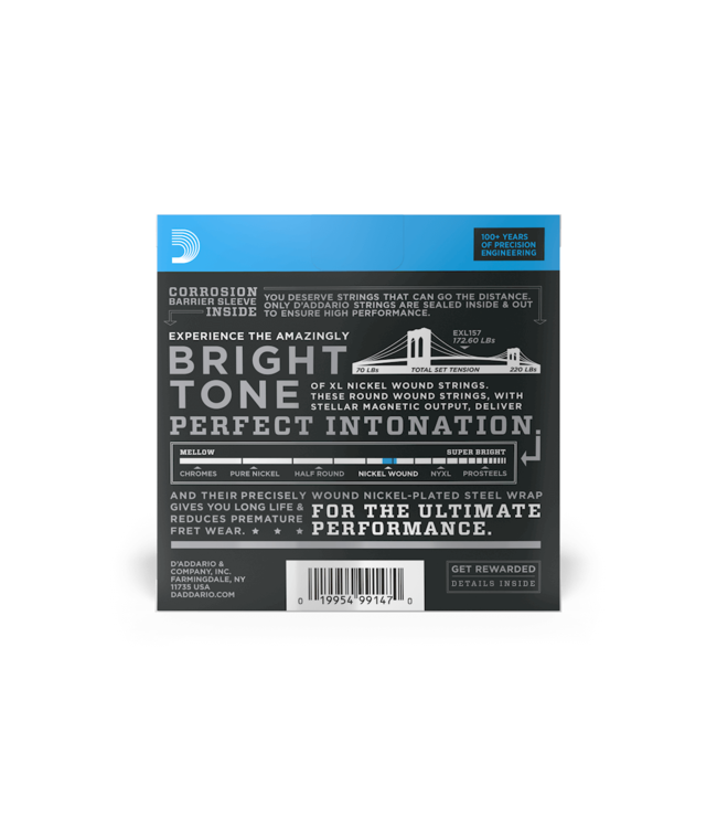 D'Addario XL Nickel Electric Guitar Strings - 14-68 Baritone Medium Wound 3rd