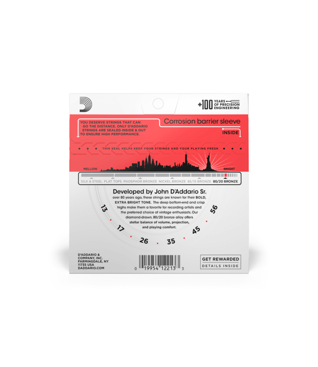 D'Addario 80/20 Bronze Acoustic Guitar Strings - 13-56 Medium