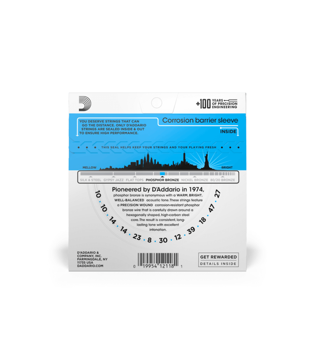 D'Addario Phosphor Bronze Acoustic Guitar Strings - 10-47 (12-String) Light