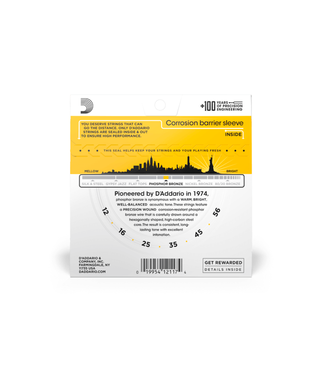 D'Addario Phosphor Bronze Acoustic Guitar Strings - 12-56 Light Top/Medium Bottom Bluegrass